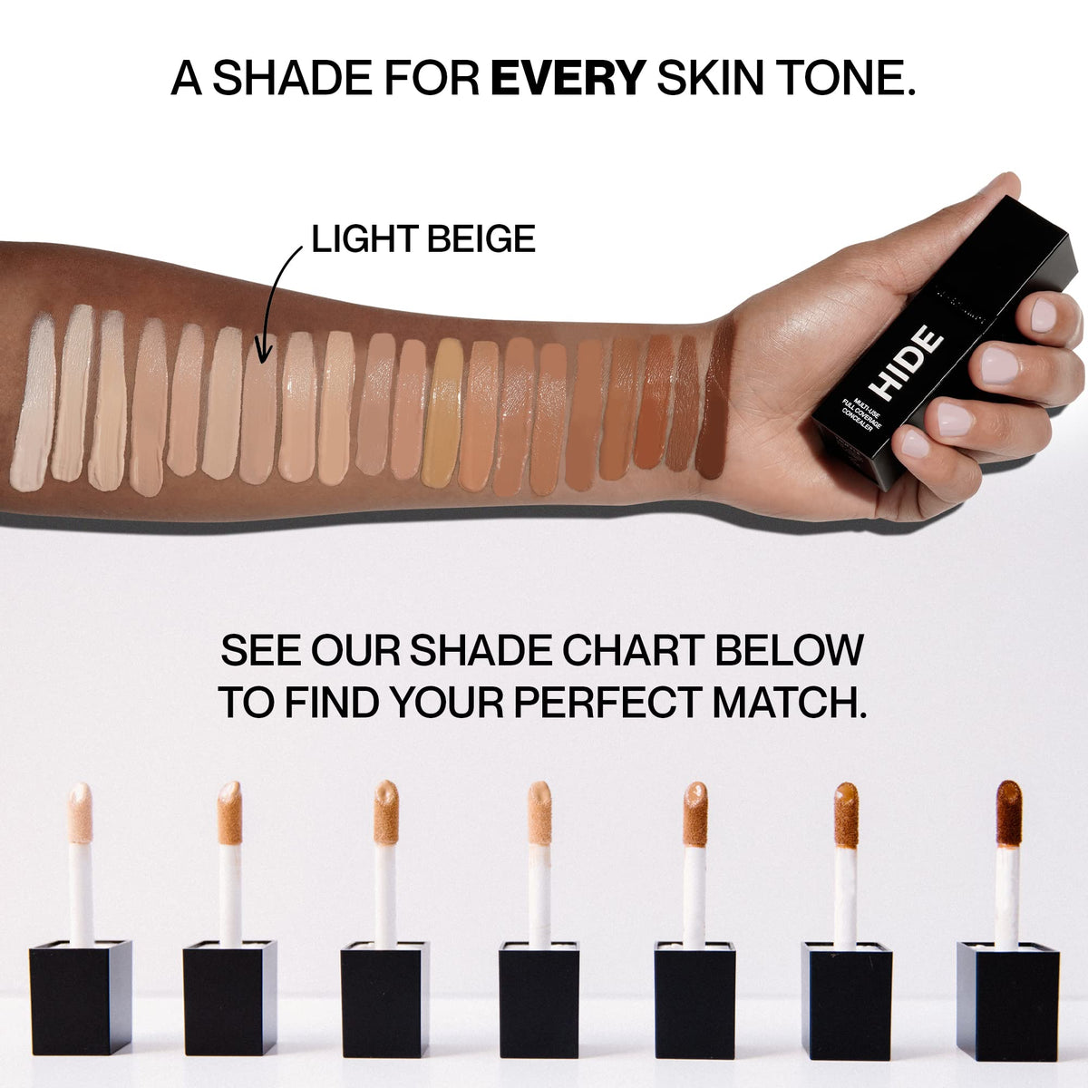 Hide concealer swatch in light beige reveals natural, even tone