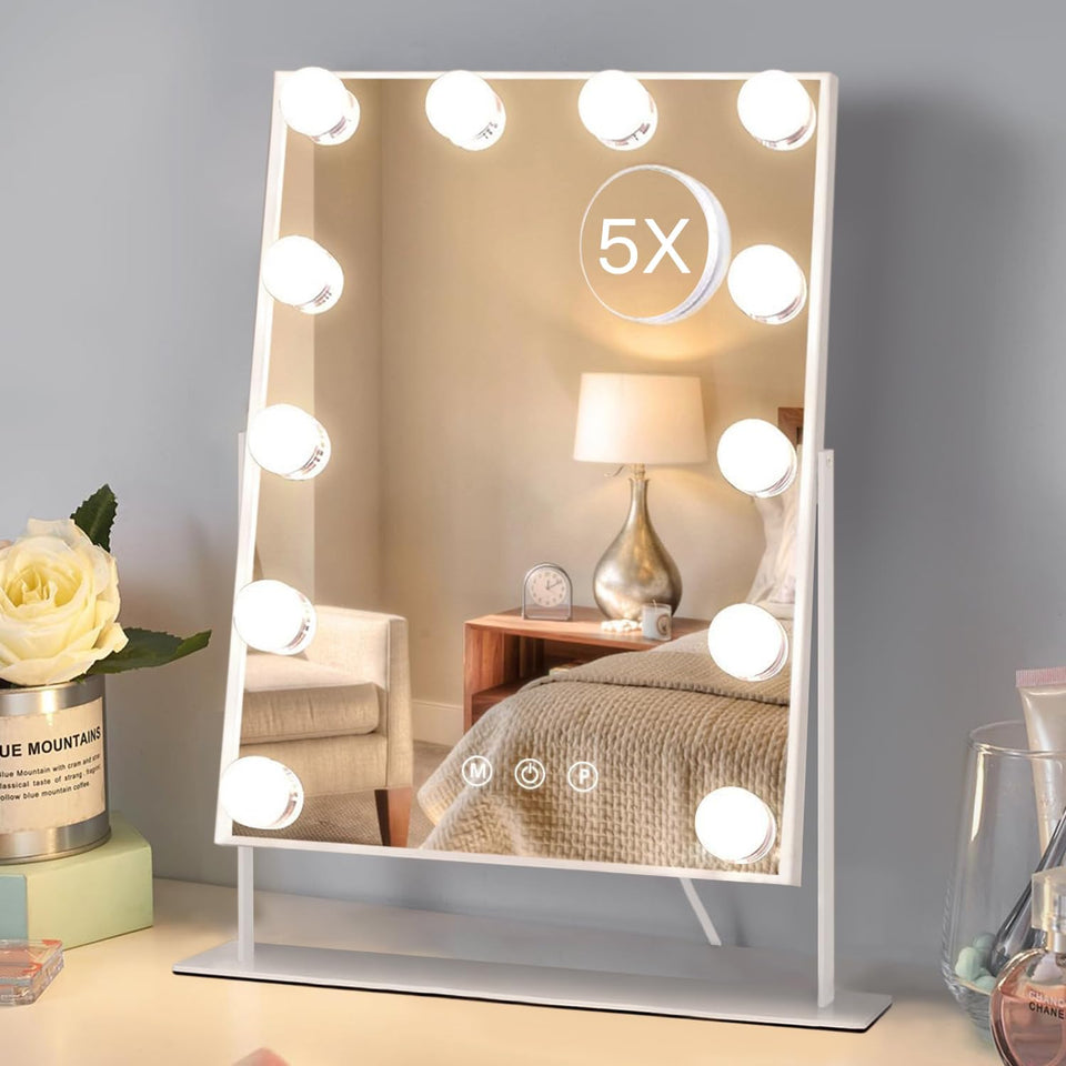 HIEEY Hollywood vanity mirror with 12 bulbs front for even makeup lighting