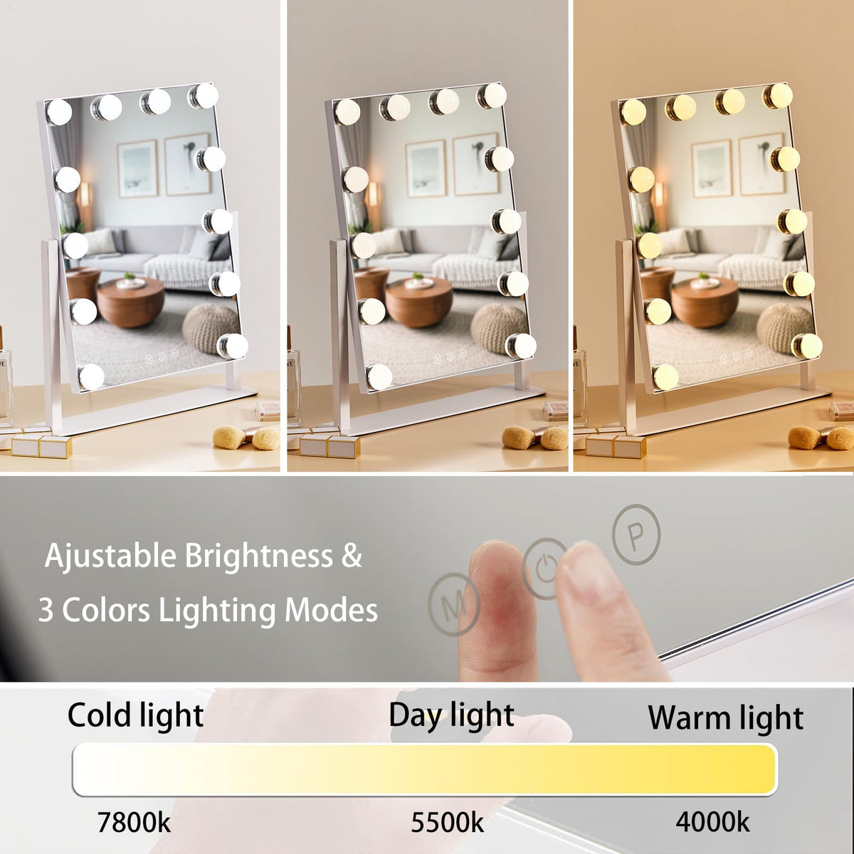 HIEEY vanity mirror 3-color modes provides warm to daylight tones