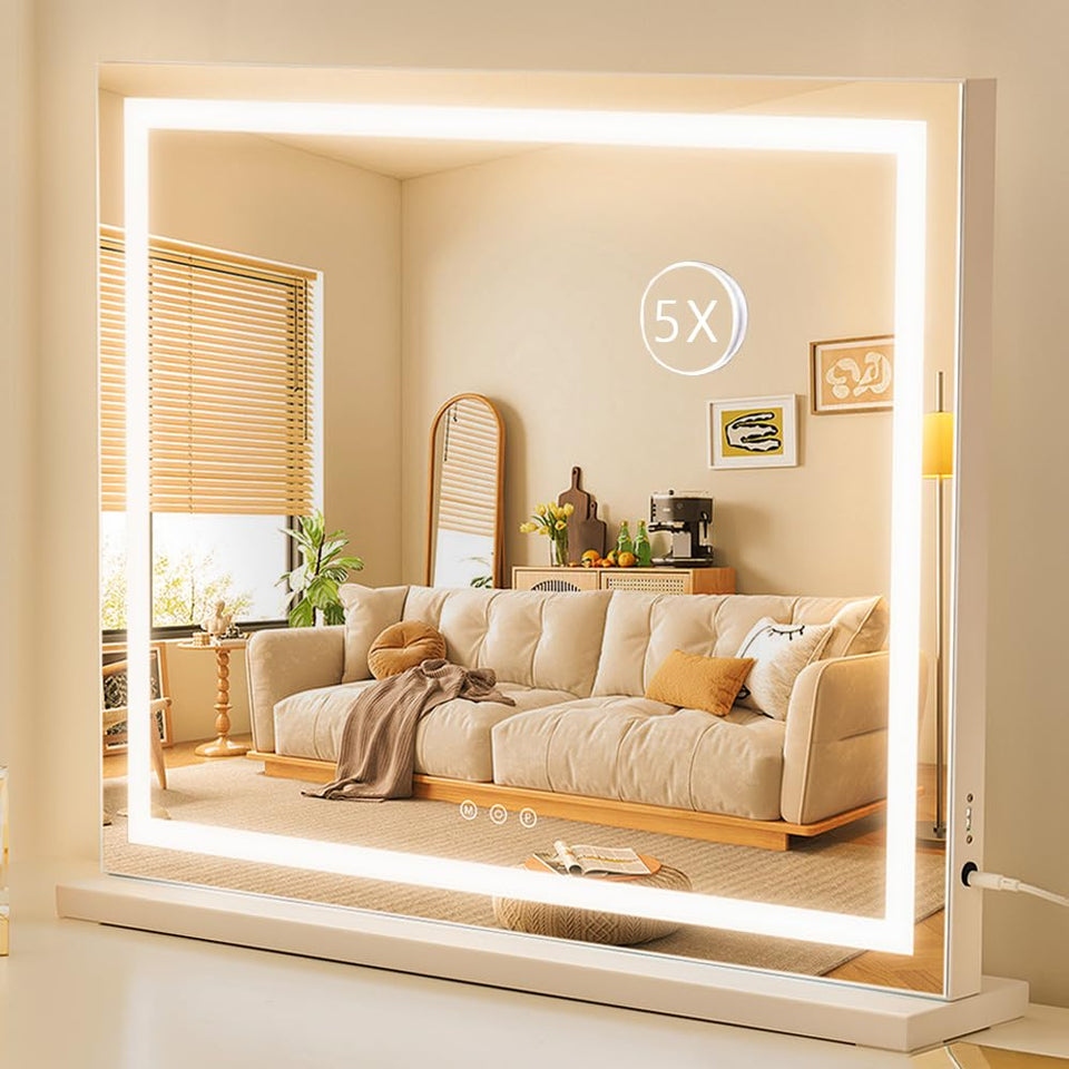 HIEEY lighted makeup mirror front view with even LED lighting for precise makeup