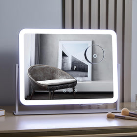 HIEEY vanity mirror showing 360 degree rotation for flexible viewing angles