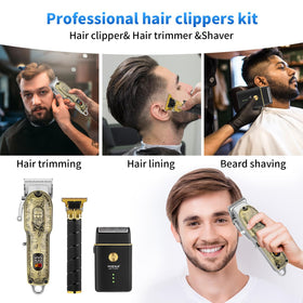 Hiena Pro Barber Clipper Set eight limit combs for versatile hair lengths.