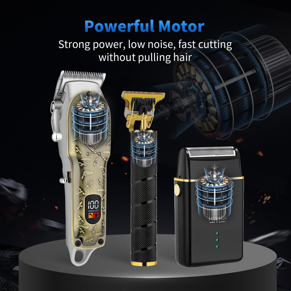 Hiena Pro Barber Clipper Set adjustable lever for easy blade length control.
