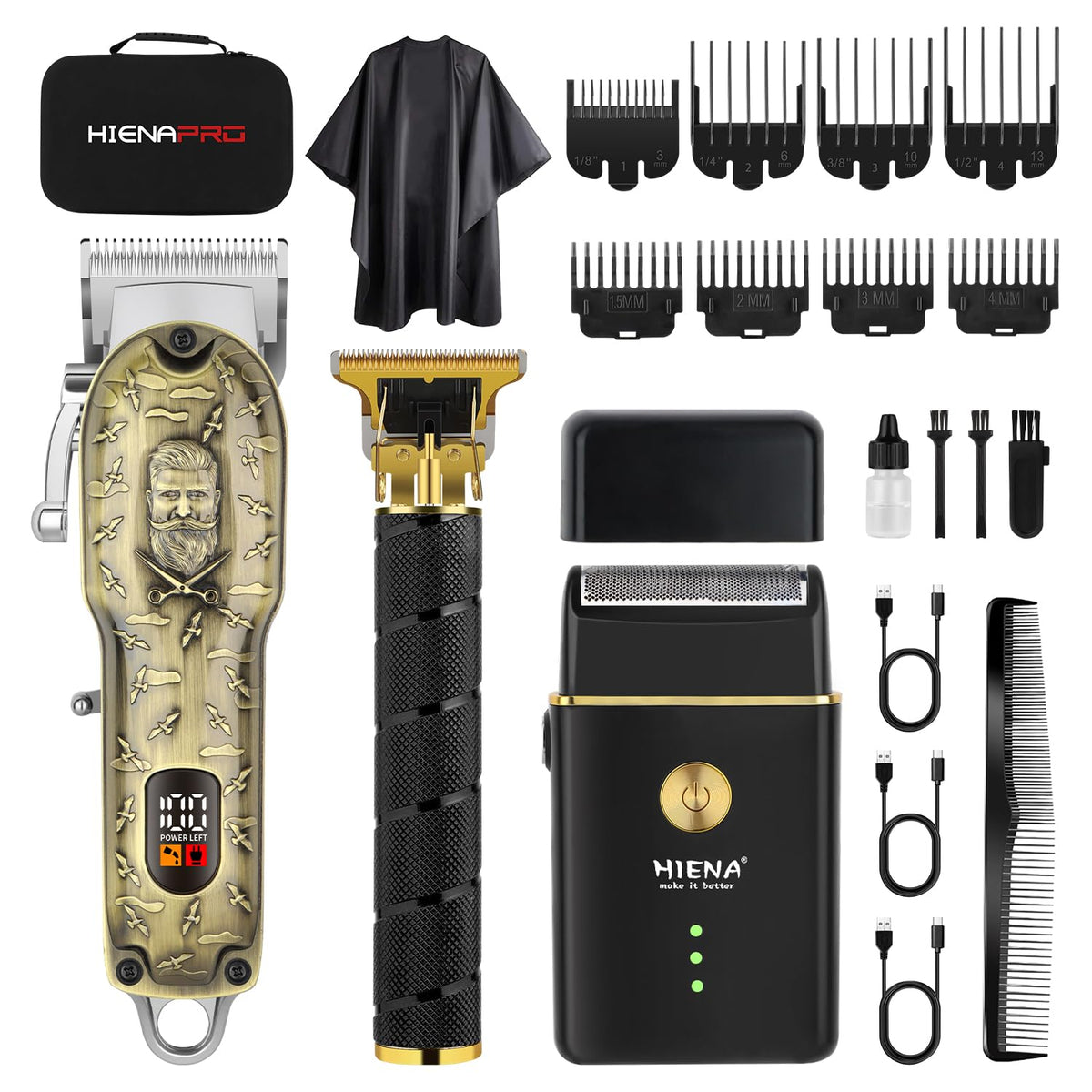 Hiena Pro Barber Clipper Set large machine enables quick, precise full cuts.