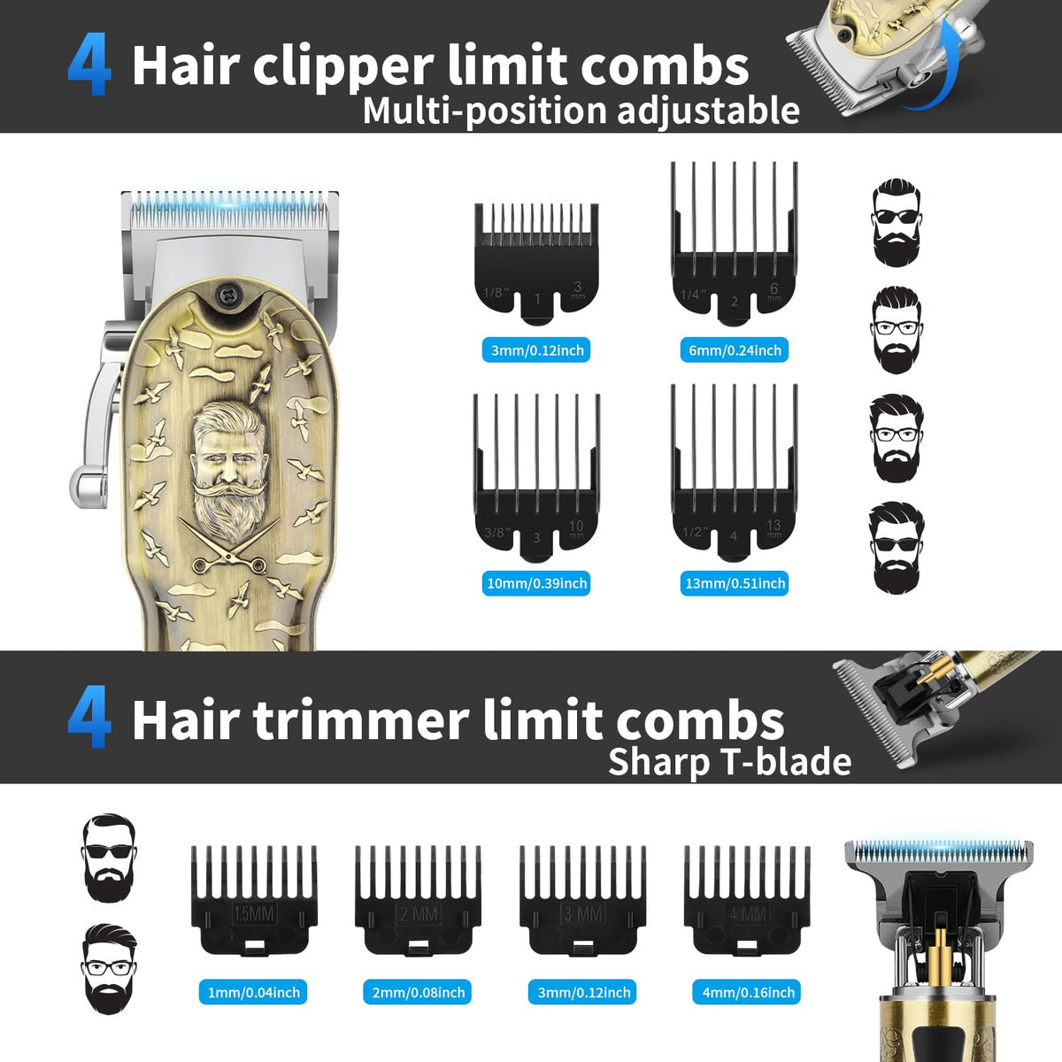 Hiena Pro beard trimmer with precision blades for clean edges