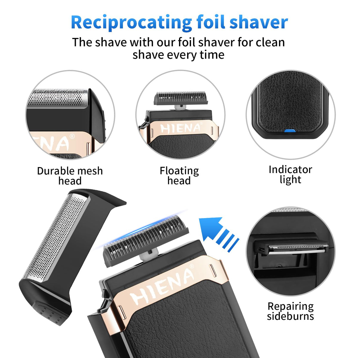 HIENA PRO foil shaver closeup for smooth cheek and neck edges