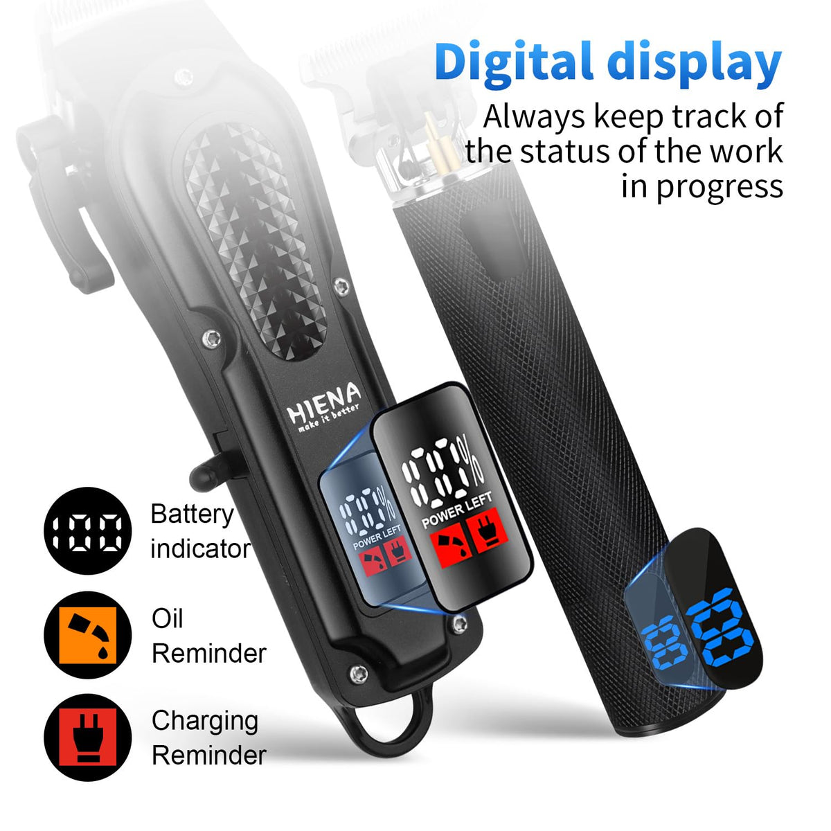 HIENA PRO nose hair trimmer with LED battery indicator for quick status checks