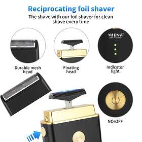 Hiena Pro Trimmer Dual foil shaver for close detailing and beard edging.