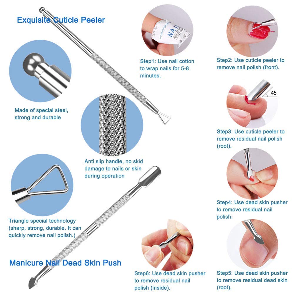 HIFAU cuticle pusher and trimmer in polished stainless steel.