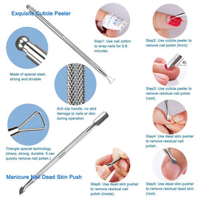HIFAU cuticle pusher and trimmer in polished stainless steel.