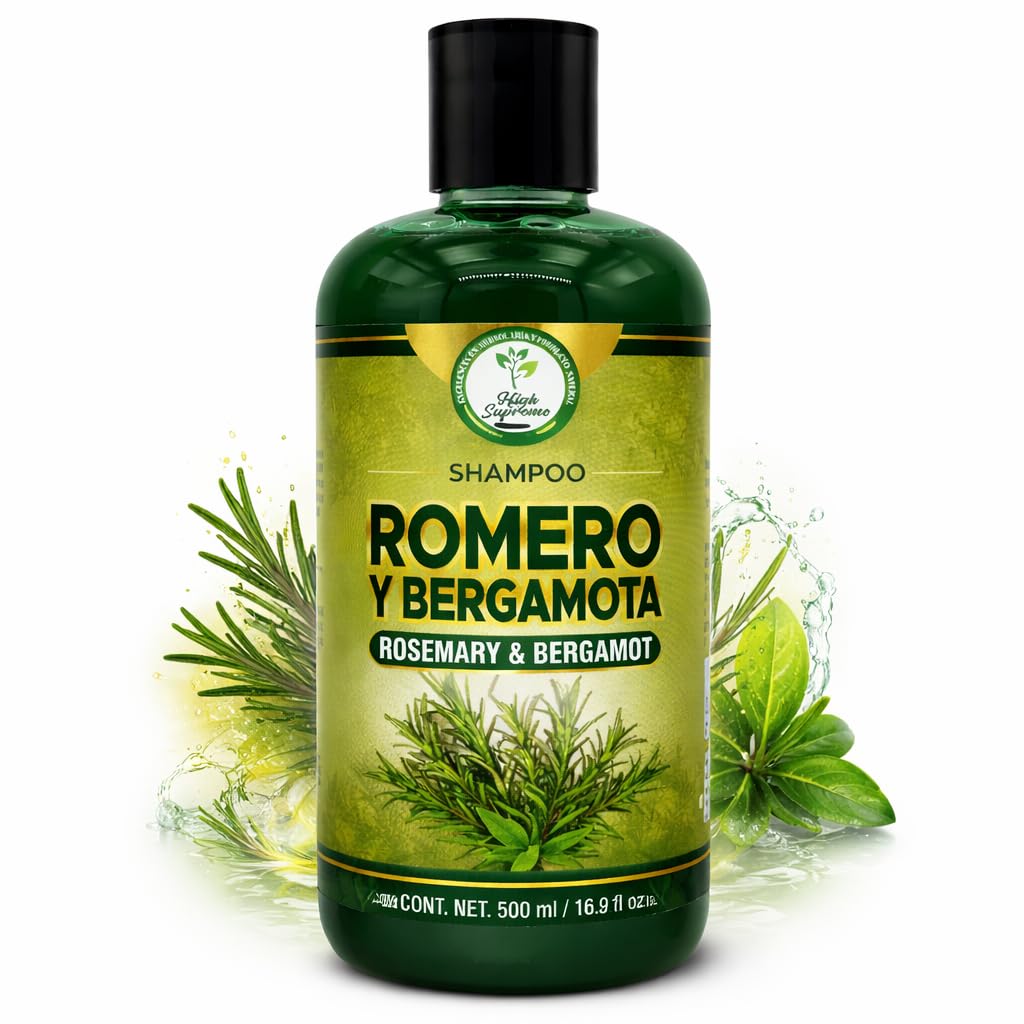 HIGH SUPREME Rosemary Shampoo bottle pour for daily cleansing and refreshed scalp.
