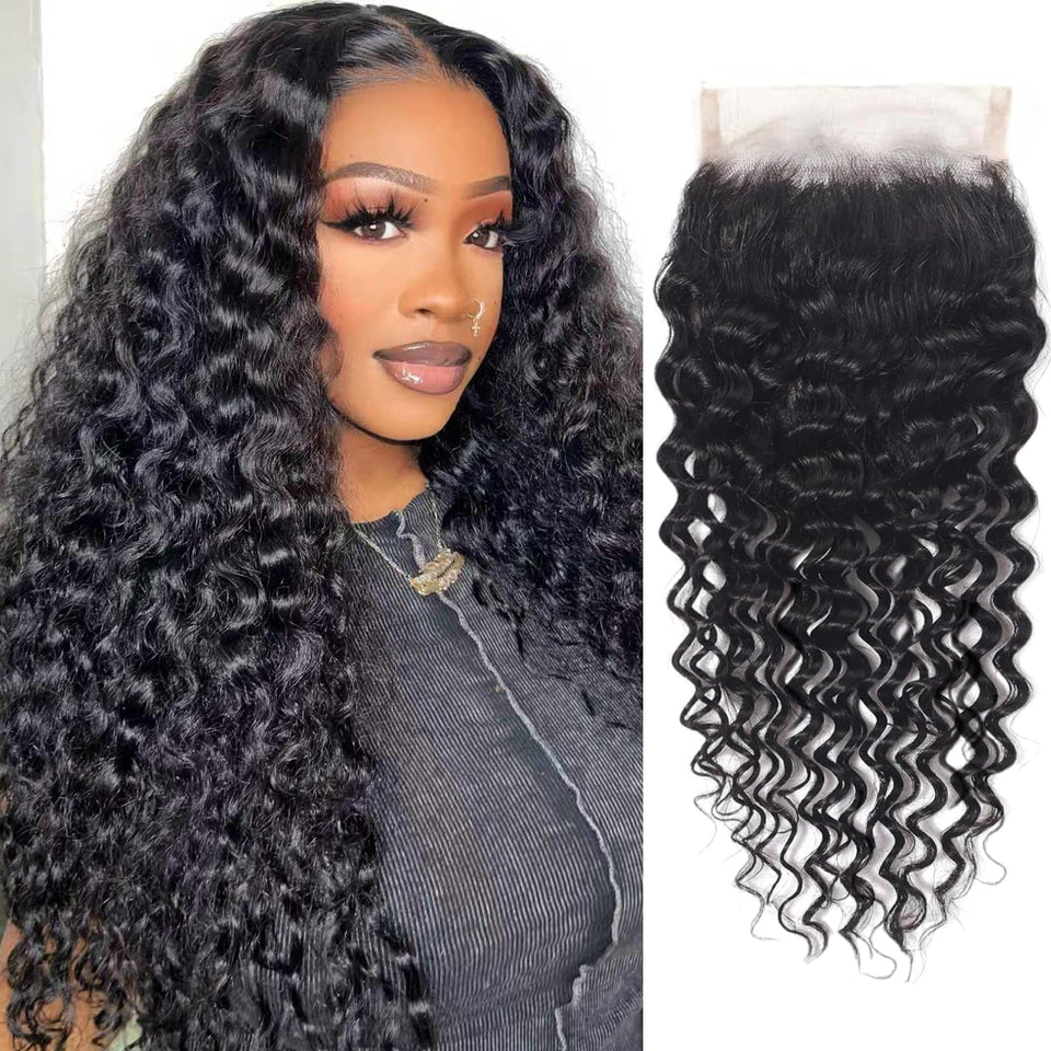 Higher 4x4 HD lace closure deep wave 12 inch for seamless parting and natural look.