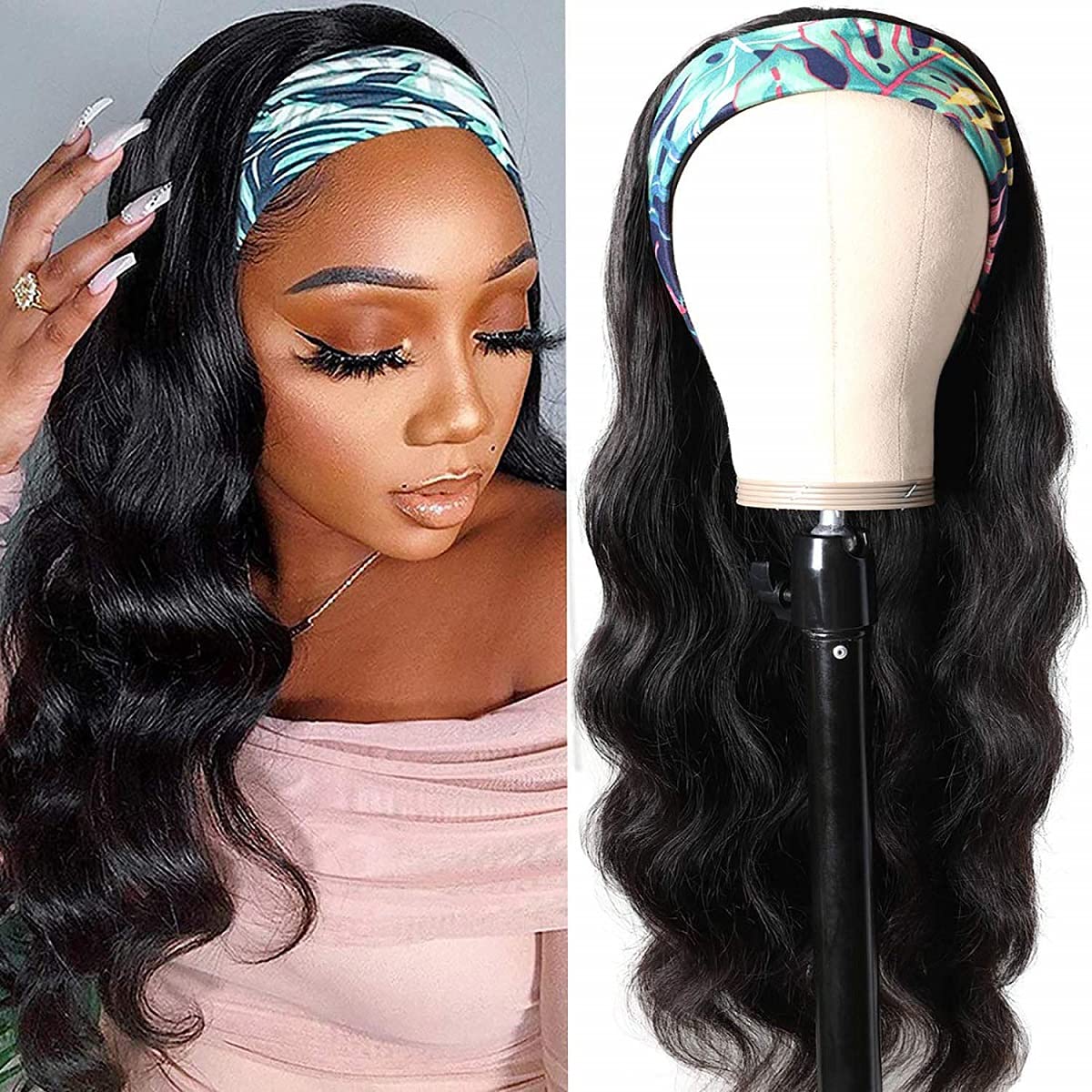 Higher Body Wave Headband Wig 18in front view shows natural hairline and easy wear.