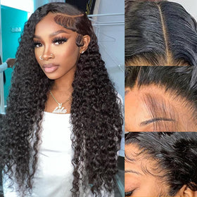 Higher HD lace frontal deep wave natural hairline close-up with pre-plucked baby hair.
