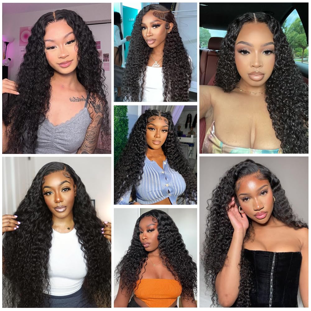 Higher model wearing lace closure deep wave 12 inch for a natural blend.