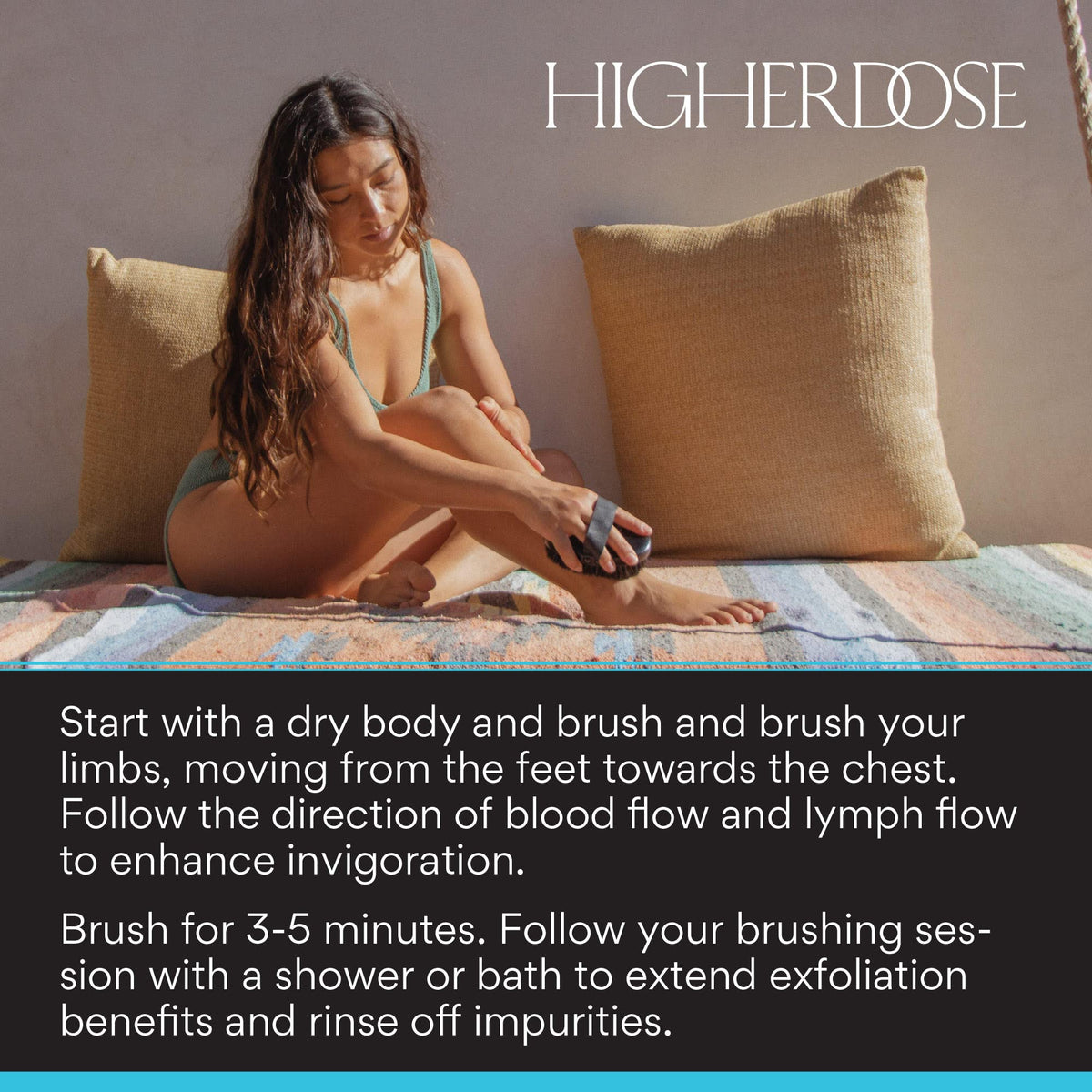 HigherDOSE Bathroom scene with brush ready for shower ritual.