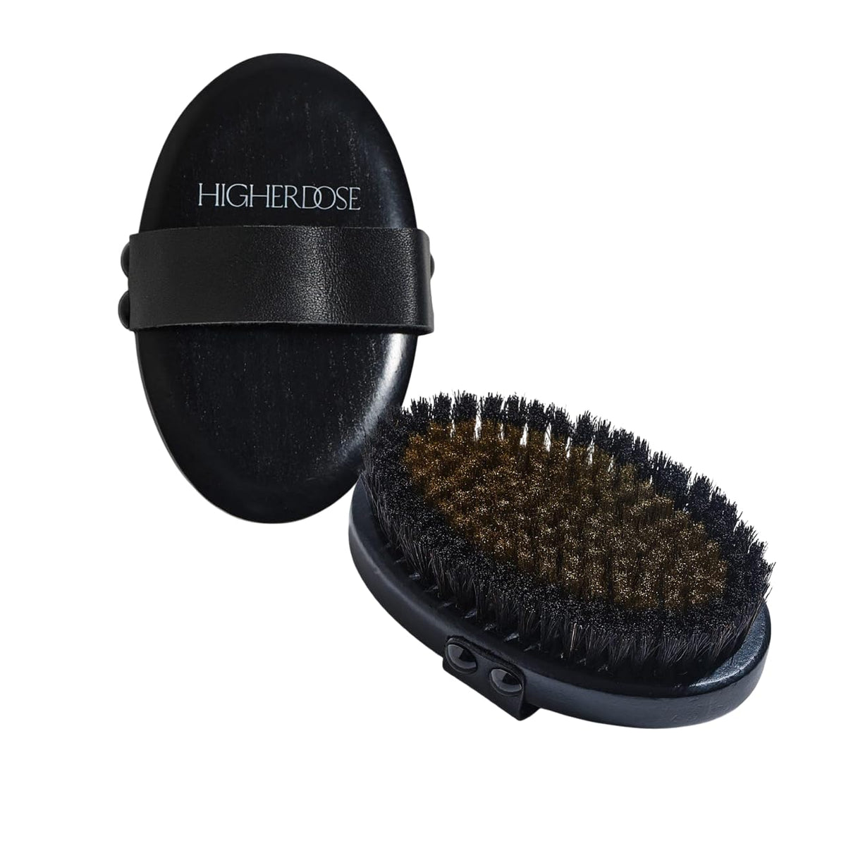HigherDOSE Copper Dry Brush with wooden handle for smooth exfoliation and daily skin care.