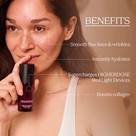 HigherDOSE Glow Serum application close-up for smooth skin texture