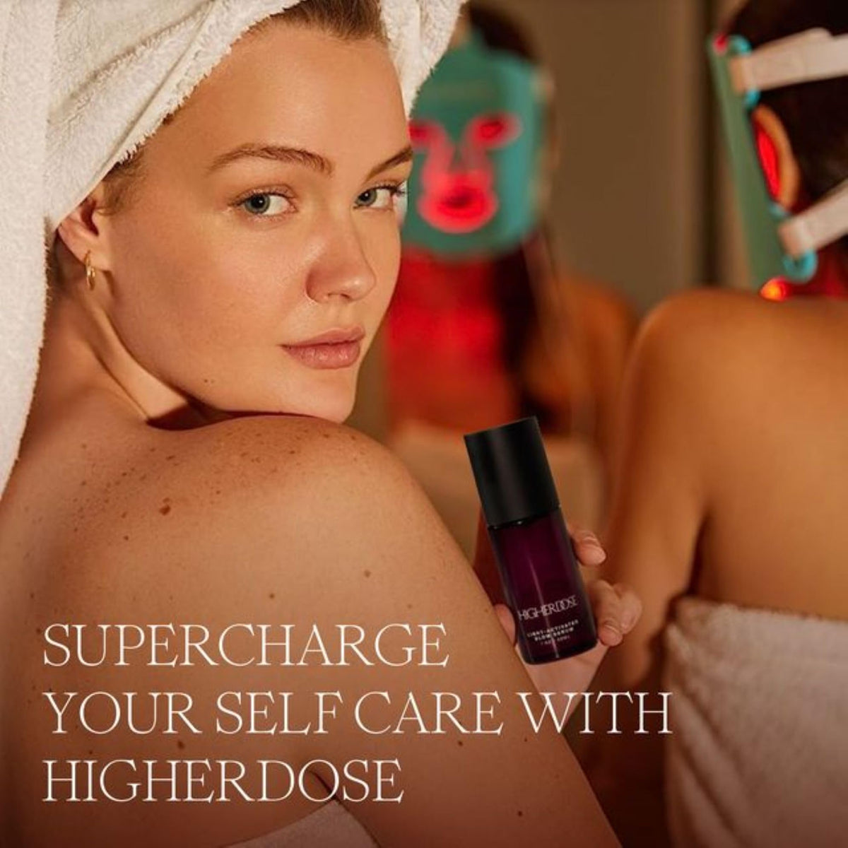 HigherDOSE Glow Serum in sunlight highlights natural radiance