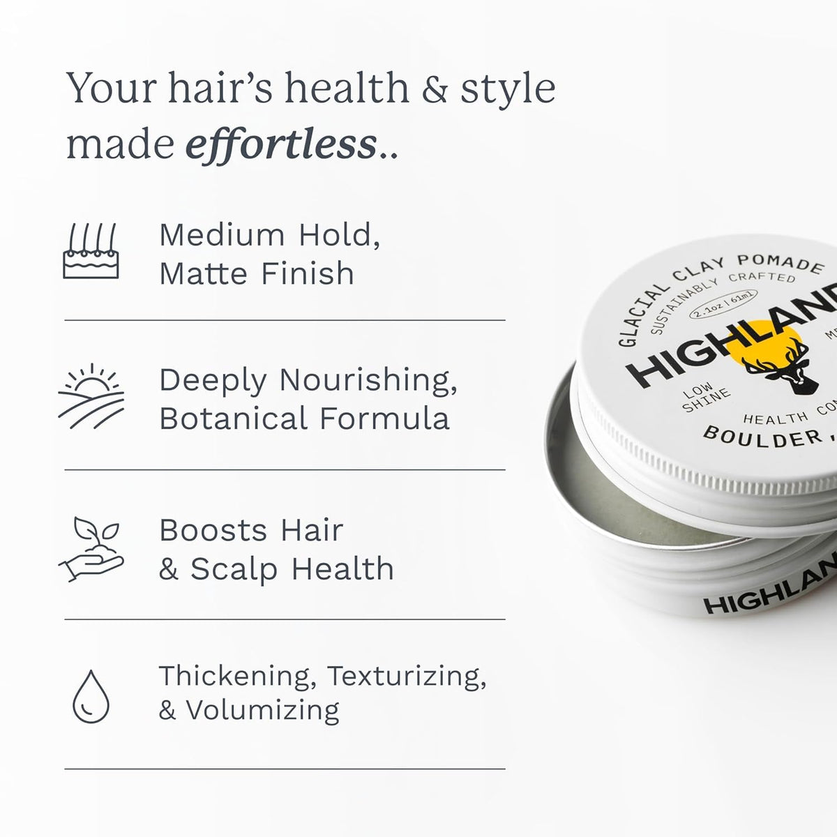 Highland Glacial Clay Pomade hands applying for flexible hold