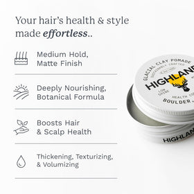 Highland Glacial Clay Pomade hands applying for flexible hold