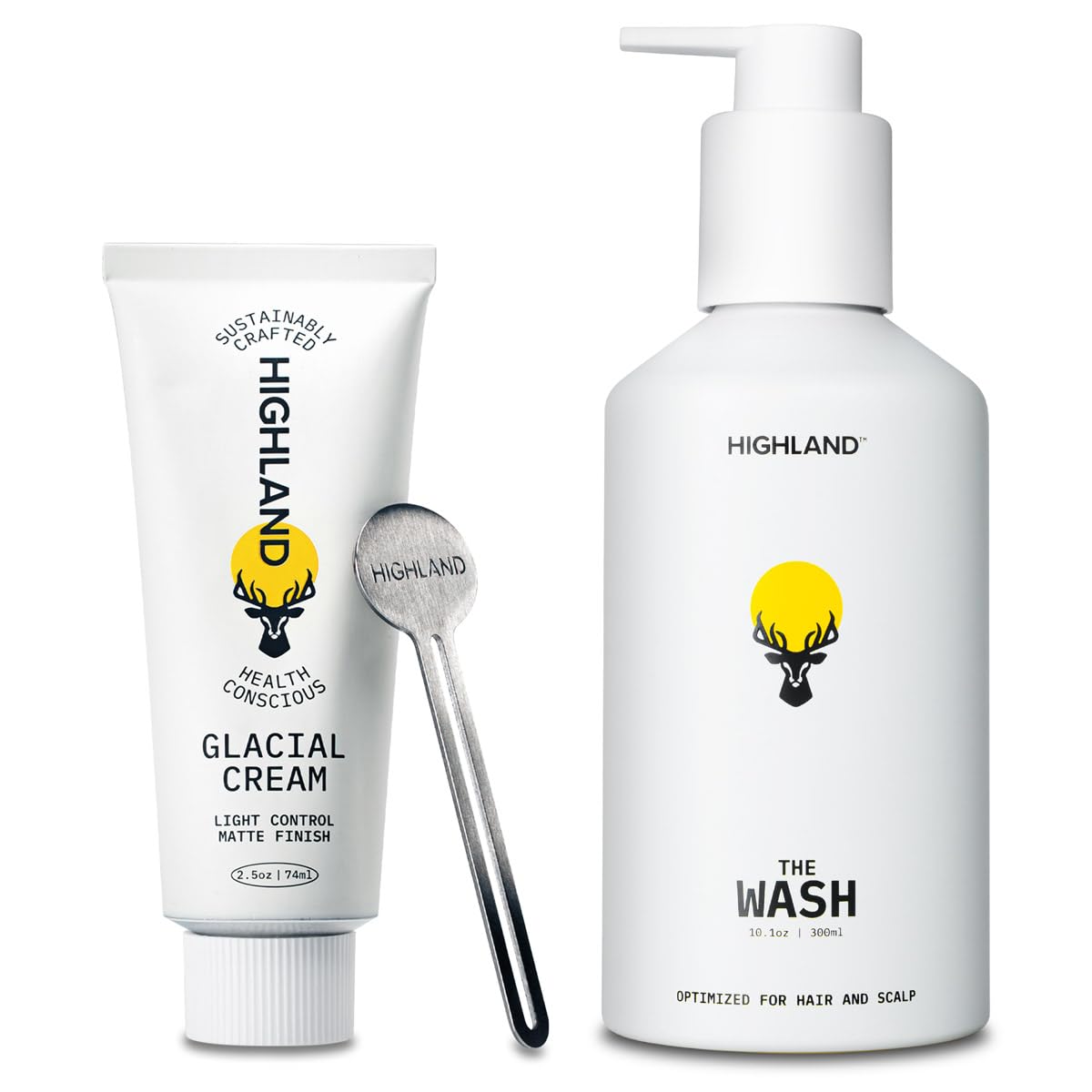 Highland Glacial Cream with light hold for flexible style and natural matte finish.