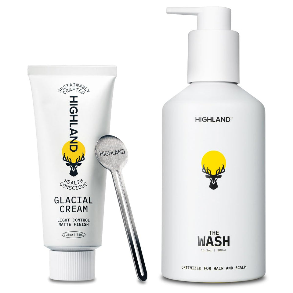 Highland Glacial Cream with light hold for flexible style and natural matte finish.