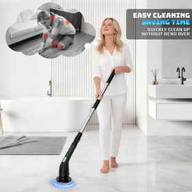 Highyes electric spin scrubber extendable handle reaches high areas.