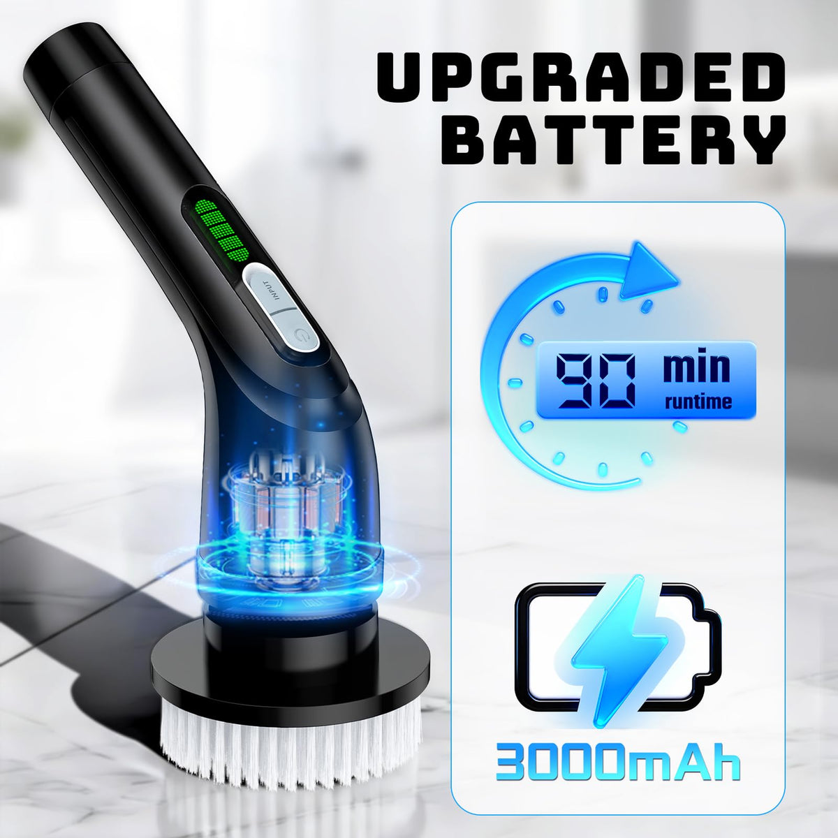 Highyes electric spin scrubber two-speed controls enable versatile cleaning.