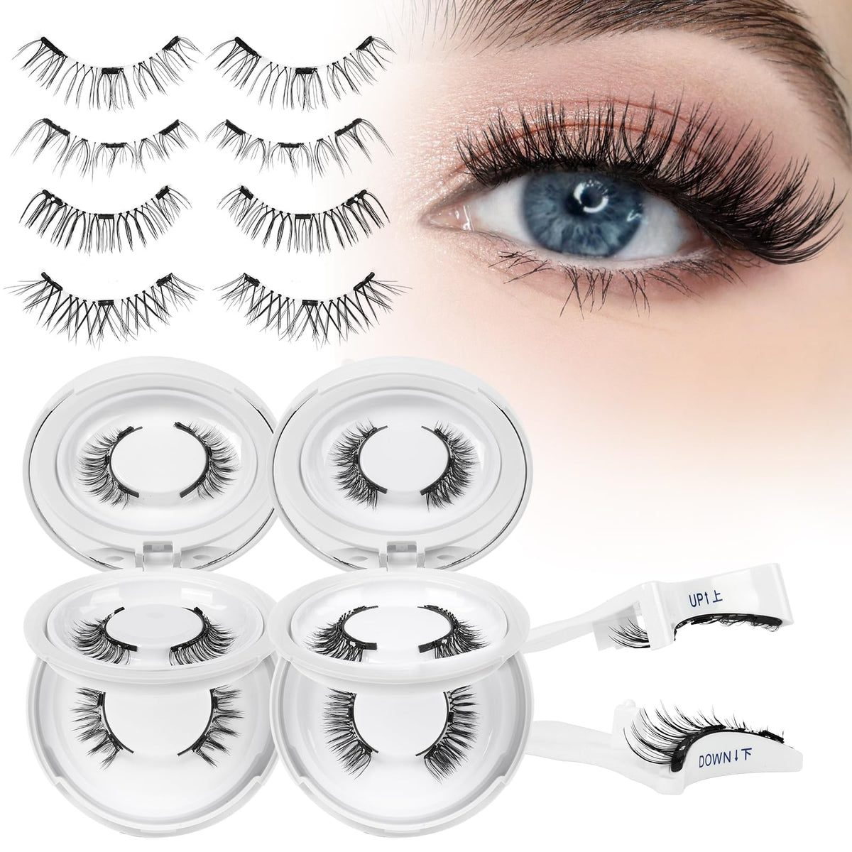 Higu Clace magnetic eyelashes kit four pairs for easy daily wear.