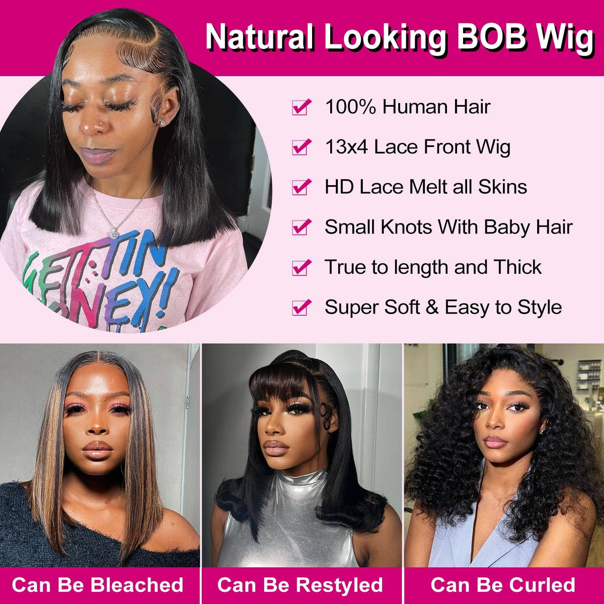 Hihmarm bob wig adjustable cap for comfortable daily wear