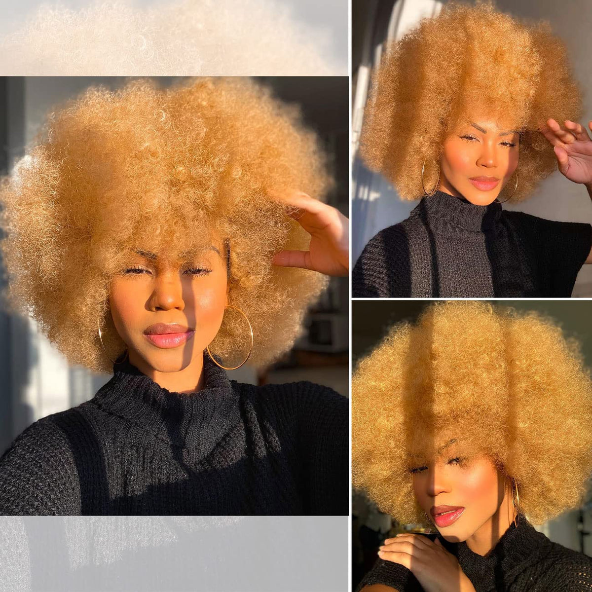 HIHOO Afro wig 70s style bangs on natural-look, lightweight fibers for comfortable all-day wear.