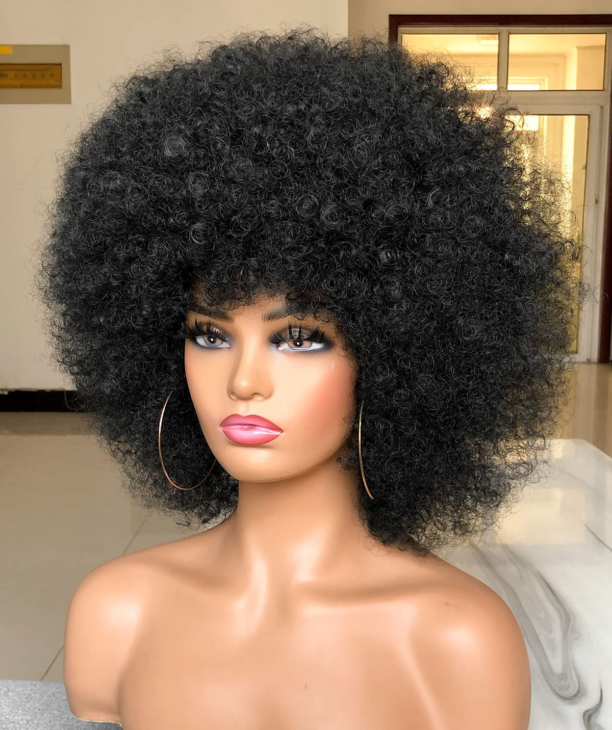 HIHOO Afro wig with bangs for daily wear lightweight and comfortable