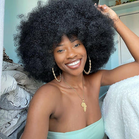HIHOO short Afro wig with bangs side profile for versatile looks