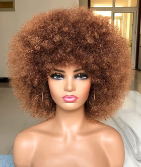 HIHOO short afro wig with bangs for a natural, lifelike look.