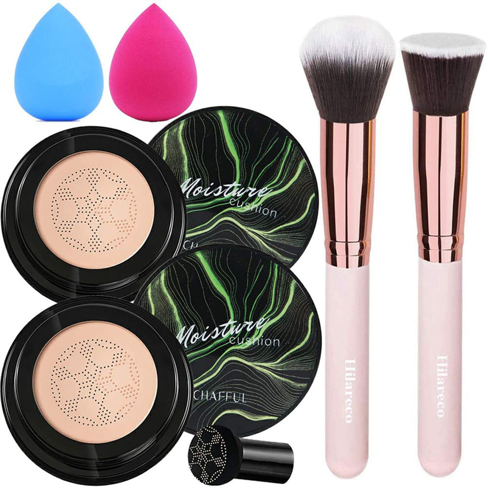 Hilareco mushroom head air cushion CC cream bottle offers natural, long-lasting finish.