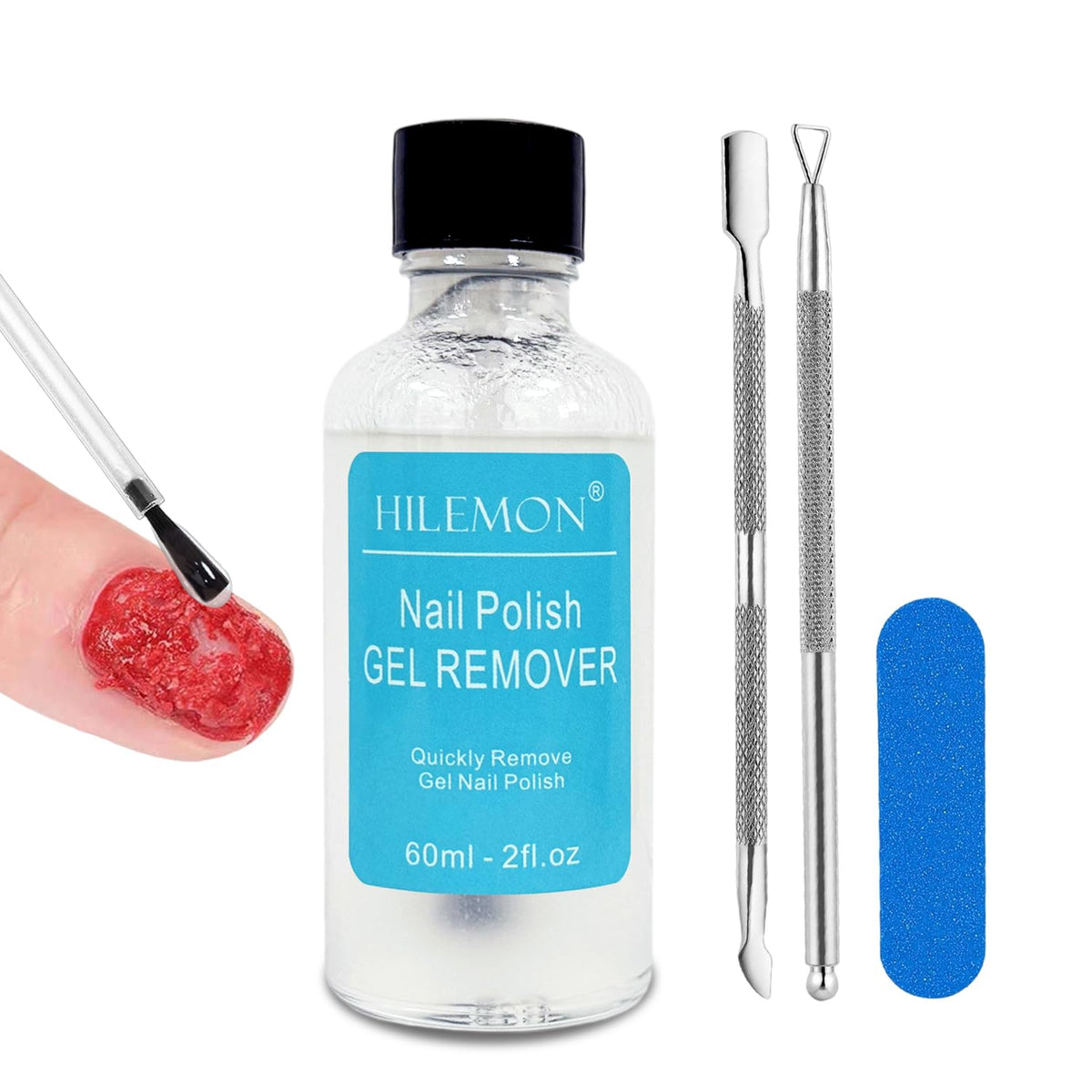 HiLemon gel remover bottle with brush for quick, gentle polish removal