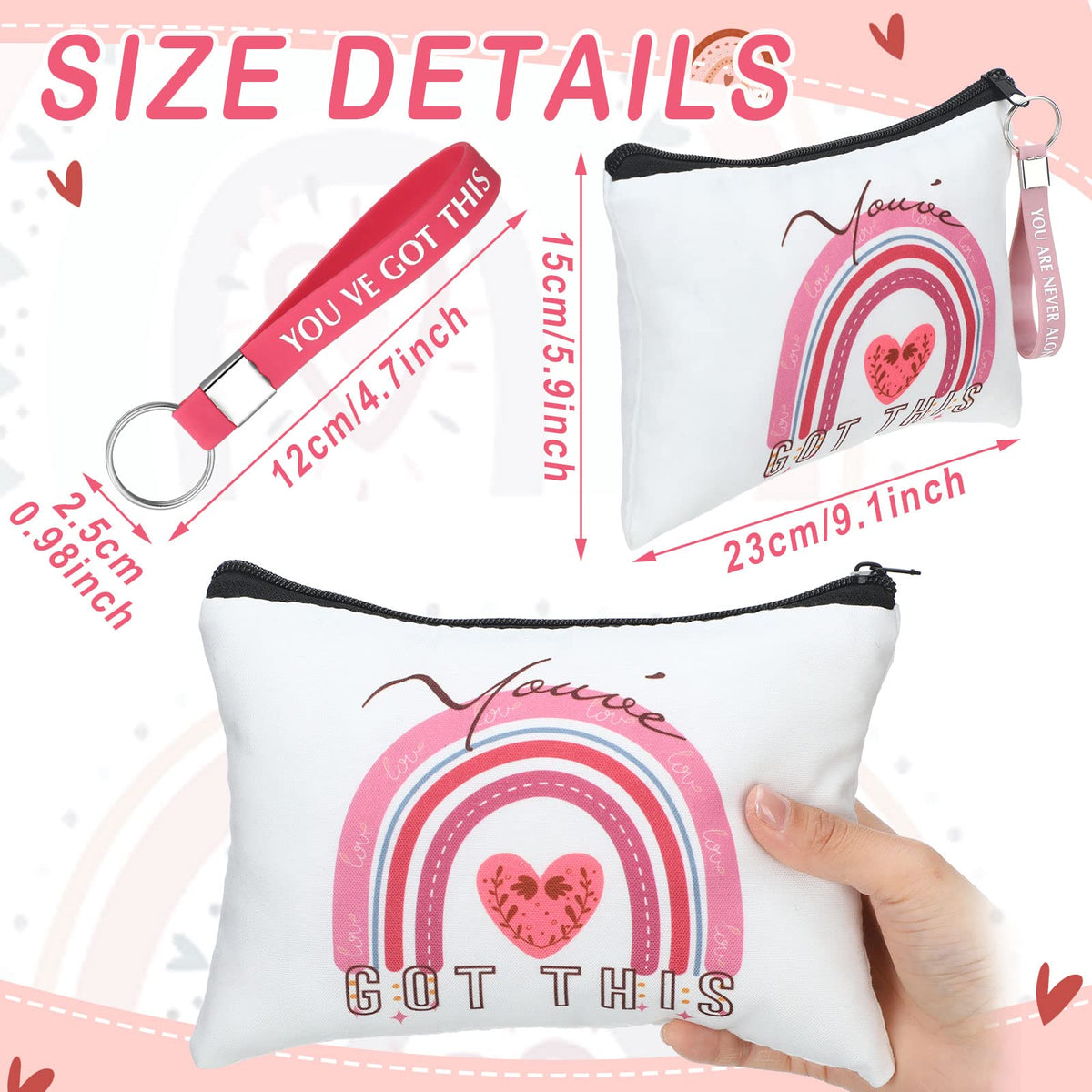 Hillban rainbow canvas makeup bag zipper close-up for secure storage