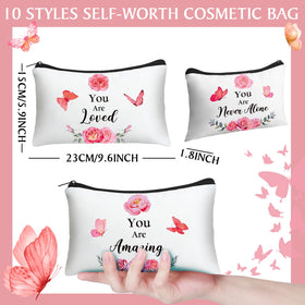 Hillban floral pattern canvas cosmetic bag close-up showing inspirational words