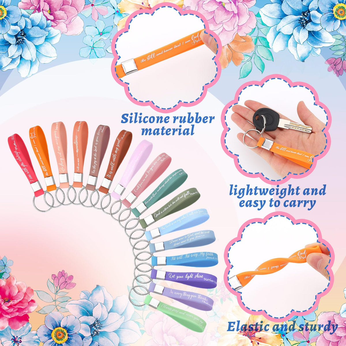 Hillban inspirational keychains in silicone and metal for secure accessories