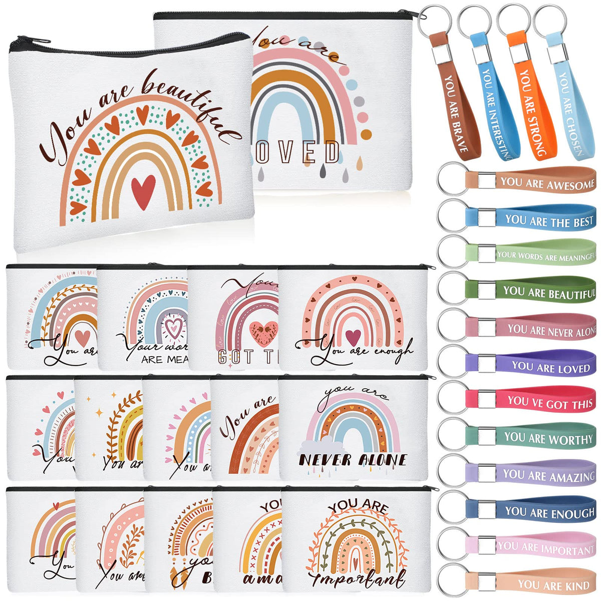 Hillban rainbow canvas makeup bag shown for travel-ready organization