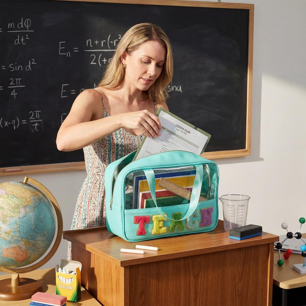 Hillban TEACH clear tote with black patch for color-coded travel organization.
