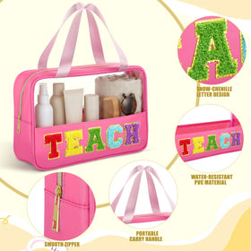 Hillban TEACH clear tote with pink patch for gym essentials and easy visibility.