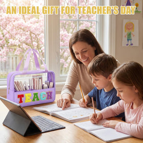 Hillban TEACH clear tote with purple patch for gifts and events.