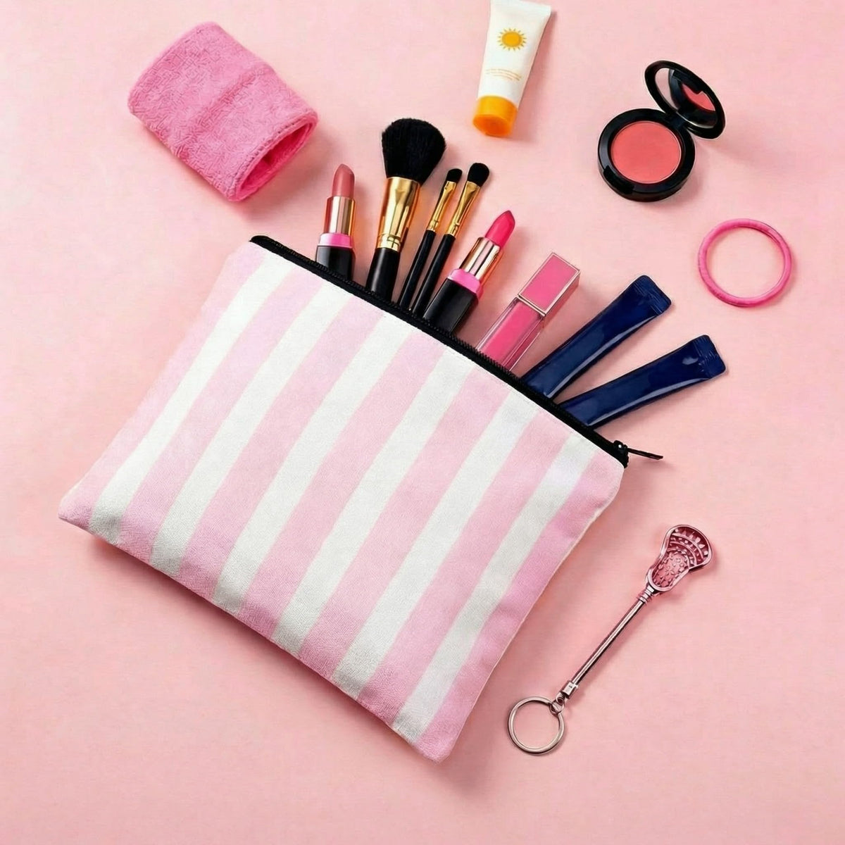 Hillban travel-friendly makeup bag size 8.7x7.1 inches fits essentials.