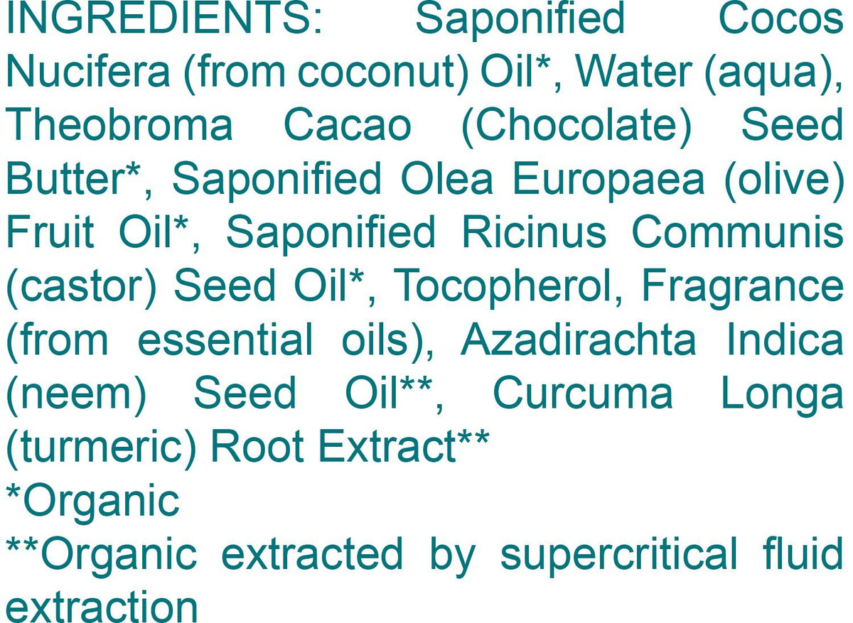 Himalaya Botanique Neem Turmeric Bar ingredients panel highlights cacao butter