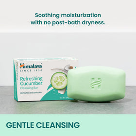 Himalaya Cucumber Cleansing Bar with coconut oil highlight for moisturized, non-drying skin.