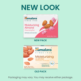 Himalaya Almond Cleansing Bar close-up emphasizing almond oil benefits for skin.
