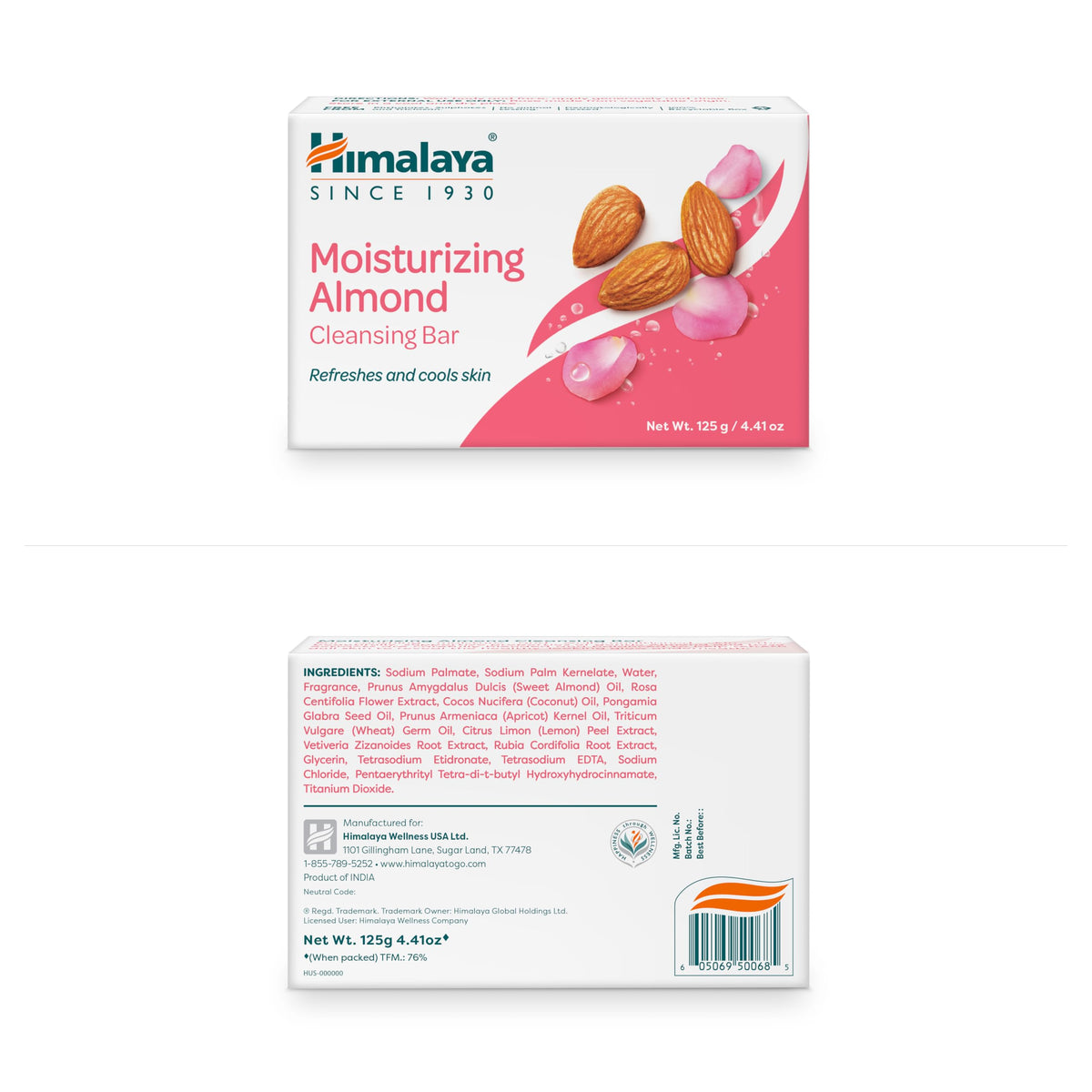 Close-up of Himalaya Almond Cleansing Bar with almond oil highlighting nourishing care.