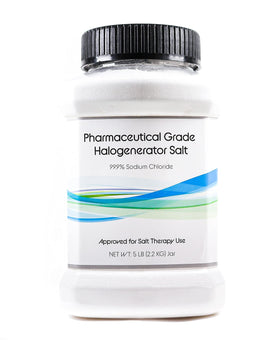Himalayan Secrets pharmaceutical salt jar front view for halogenerator use